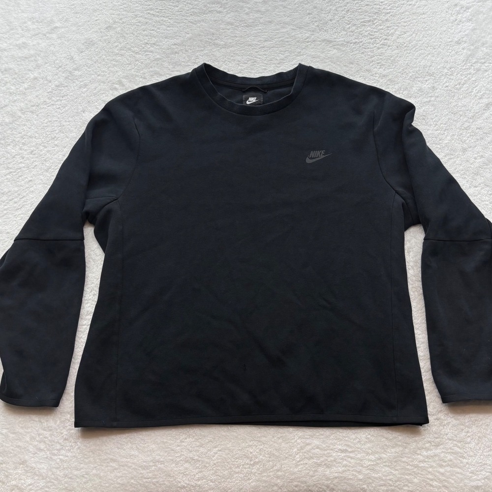 Nike Mens Tech XL Black Crewneck Sweatshirt Tonal Logo Long Sleeve Pullover